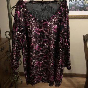 Velvety Purple Floral Women's Top Sz XL